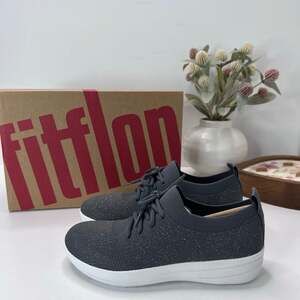 FitFlop F-Sporty Uberknit Sneaker Pweter Grey/Metallic Pewter Women's 5 NWB